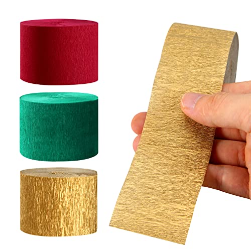 Image of Red-Green Gold Party-Decorations Christmas Streamers - 9 Rolls New Years, Winter Decor Crepe Tissue Paper Streamer Wedding Birthday Baby Bridal Shower Garland Panduola