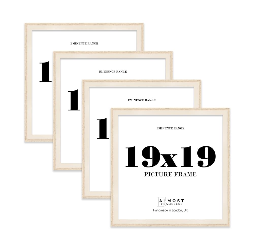 19x19 Oak Picture Frame - Rustic Wood Industrial Effect Photo Frame for Wall Display, Ideal for Posters, Prints & Home Décor, Wall Hooks, 32mm Edge - 4 Pack
