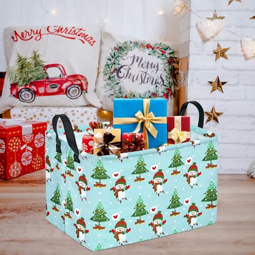 Image of Gift Toy Storage Basket for Girls and Boys, Storage Organizer for Nursery Hamper Home Bedroom Laundry Hamper Shelf Easter Baskets (Snowman)
