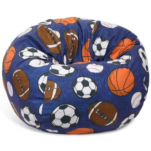 Novabright Stuffed Sports Storage Bean Bag Chair Cover for Teens (No Filler)2.3 Feet Plush Soft Bean Bag Ball Themed Sofa Organizer with Double Stitched Zipper Washable Kids Room Decoration