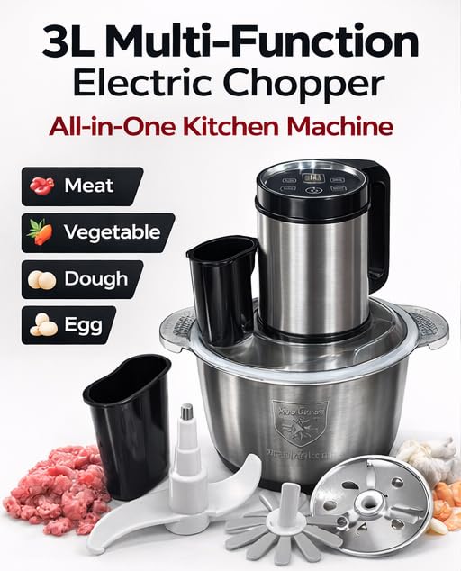 Image of Electric Chopper For Kitchen Use 800 Watts Powerfull 100% Pure Copper Motor | 7 Attachments With Touch Control | Food Processor, Meat & Vegetable Chopper (3 Liter)