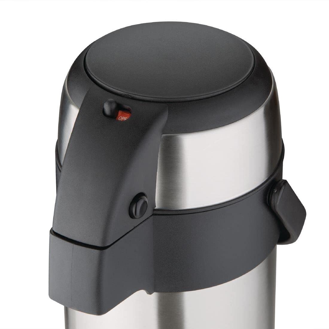 Olympia Pumpkanne Airpot 3 Liter/105,5 oz, Edelstahl, mit Gravur 'Kaffee', doppelwandig isoliert, Sicherheitsverschluss, Ausguss mit Auslaufschutz, DP128