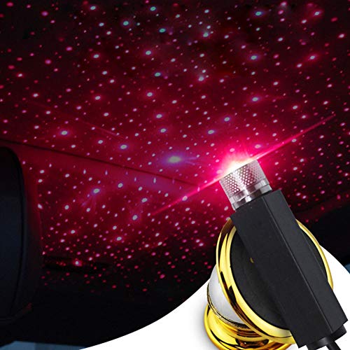 Renococo Romantic Auto Bedroom Roof Star Projector Lights, Flexible Romantic USB Night Lamp Ceiling Decoration Light Interior Ambient Atmosphere Fit All Living Room Car Bedroom - Plug and Play (Red)