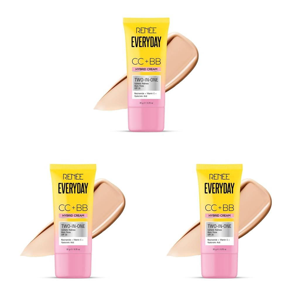 RENEE Everyday CC + BB Hybrid Cream with SPF 20 - Butter Vanilla | Corrects Redness, Blurs Pores, Refines Skin Tone, Hydrates Skin | with Niacinamide | Lightweight, Buildable Coverage | 20 g-picture-34