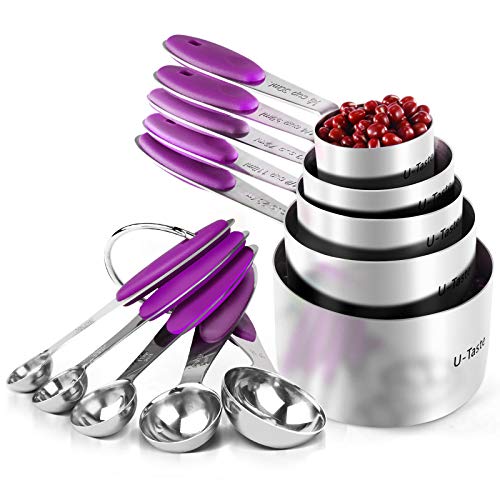 Image of U-Taste 10 Piece Measuring Cups and Spoons Set in 18 /8 Stainless Steel (Purple)