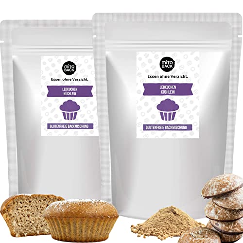 MITOBACK - Backmischung Lebkuchenküchlein: 2er Set Lebkuchen Küchlein glutenfrei - Protein Fitness Muffin Fertigback-Mischung - Backmischung Hefefrei, Nussfrei & Eiweißreich bei Diabetes & Zöliakie