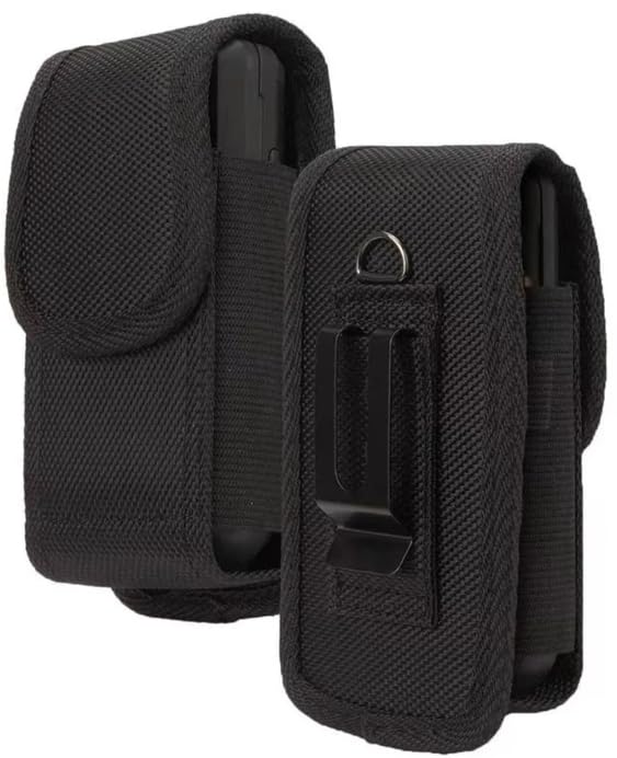 Compatible with Nokia 2780, 2760 and 2720v Flip Phone - Black Oxford Cloth Vertical Belt Loop Waist Case