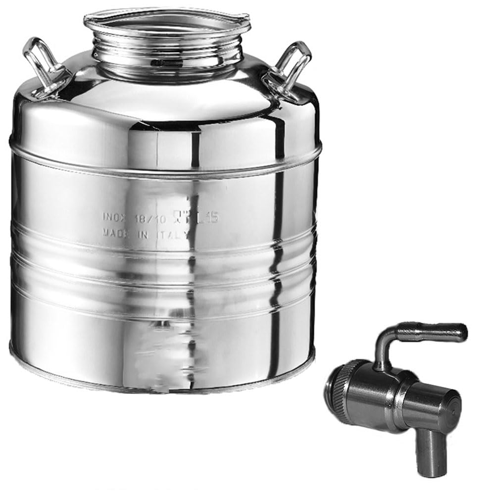 Fusto per olio con rubinetto da 15 litri giara damigiana bidone in acciaio inox 18/10 contenitore vino miele acqua