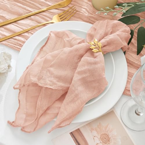 Xiomot 12 Pack Cheesecloth Napkins 20x20 Dusty Pink Boho Gauze Cheese Cloth Napkins Bulk Rustic Dinner Table Decor for Wedding Bridal Baby Shower Party