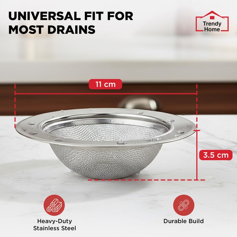 Image of Trendy Home Stainless Steel Kitchen Sink Strainer Jali, 11x11x3.5 cm | Pack of 1, Rustproof Anti Clog Sink Drain Cover Filter For Waste Coupling