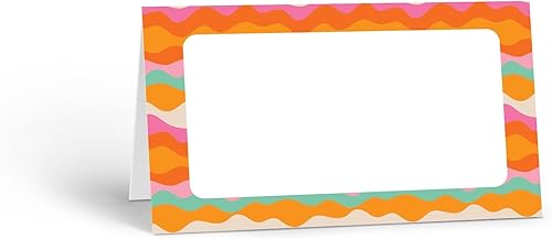 Stonehouse Collection Tarjetas contemporáneas de mesa de olas coloridas Tarjeta de lugar con impresión retro Decoración, aula, almuerzo,