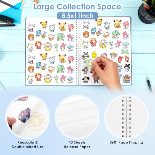 Álbum reutilizable para coleccionar pegatinas UFU, tamaño 8,5 × 11 pulgadas, con 40 hojas de papel liberador en blanco, pegatinas de letras y gemas, y herramientas miniatura 5