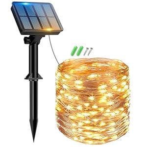 Peasur 1 x Outdoor Solar Fairy Lights, 12 m, 120 LED Solar Fairy Lights, Outdoor, Weatherproof, 8 Modes, IP65 Waterproof, Copper Wire, Fairy Lights, Outdoor for Balcony, Garden, Party, Wedding