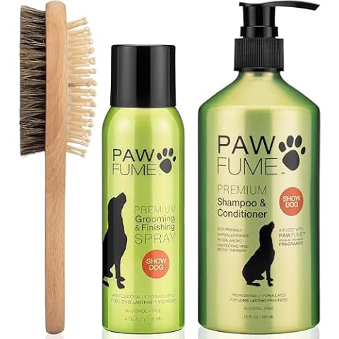 PAWFUME 2-in-1 Pet Grooming Brush + Spray for Show Dogs + Shampoo and Conditioner Cover