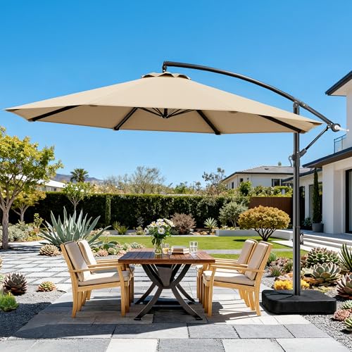OLILAWN 10ft Patio Umbrella with Base Included, Outdoor Offset Cantilever Umbrella Upgraded...