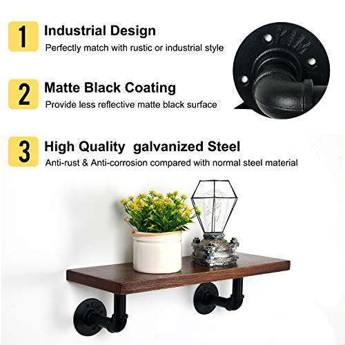 HouseAid Steel Pipe Shelf Bracket (2 Pack), Industrial Pipe Bracket for Wood Floating Shelf, Heavy Duty Iron Rustic Pipe Decor, Vintage Style, Matte Black (Shelf Not Included)