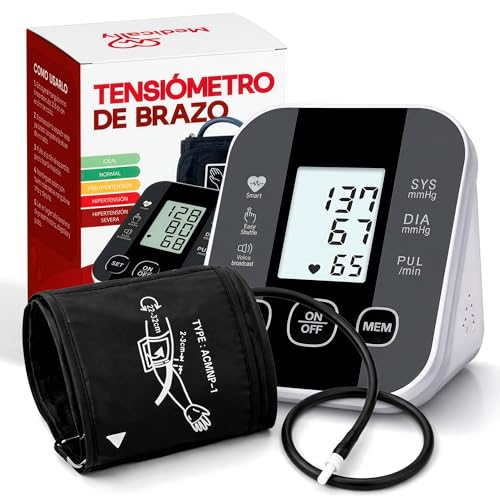 Medicaly Tensiometro de Brazo Automático - Monitor de Presión Arterial con Pantalla LCD - Medición Precisa SYS/DIA/PUL - Memoria de Datos - Ideal para Hogar y Control de Salud Diario.