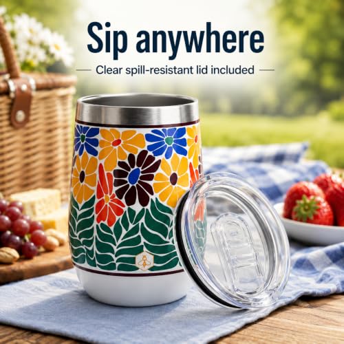 Image of Biddlebee 12 oz Insulated Stemless Wine Tumblers with Lids, Set of 2 | Stainless steel, keeps drinks hot or cold for hours; unbreakable outdoor and travel wine glasses; gift for women