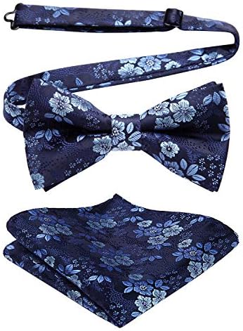 HISDERN Men's Solid Color Pre-tied Bow Tie Adjustable Tuxedo Two Layer Bow Tie and Pocket Square Set with Gift Box
