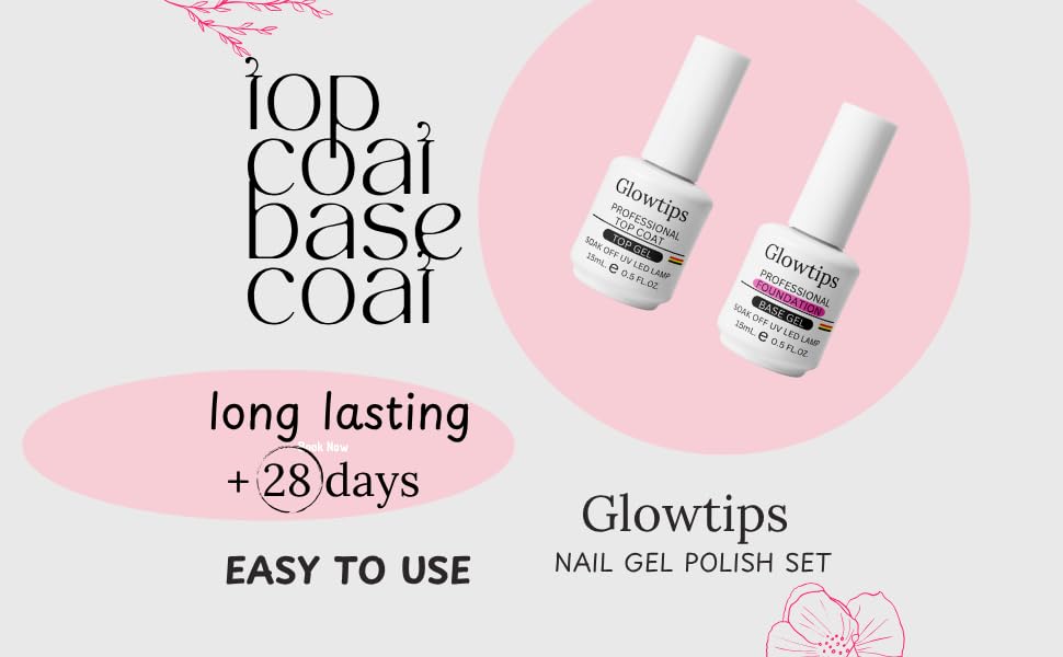 Glowtips Nail Dehydrator and Primer with Gel Base & Top Coat Set, & Cuticle Oil Acid Free Acrylic Nail Supplies Primer Glossy Gel Nail Polish Top Coat Starter Kit (MACHINES SE SIKHENGI)(UV LAMP REQUIRED) 15ML X 5 1