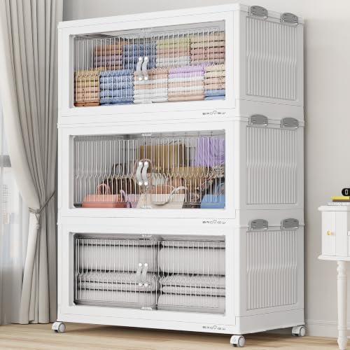 Image of BROVIEW 600Qt Stackable Storage Bins with Lid for Home Dorm, 3Pack White