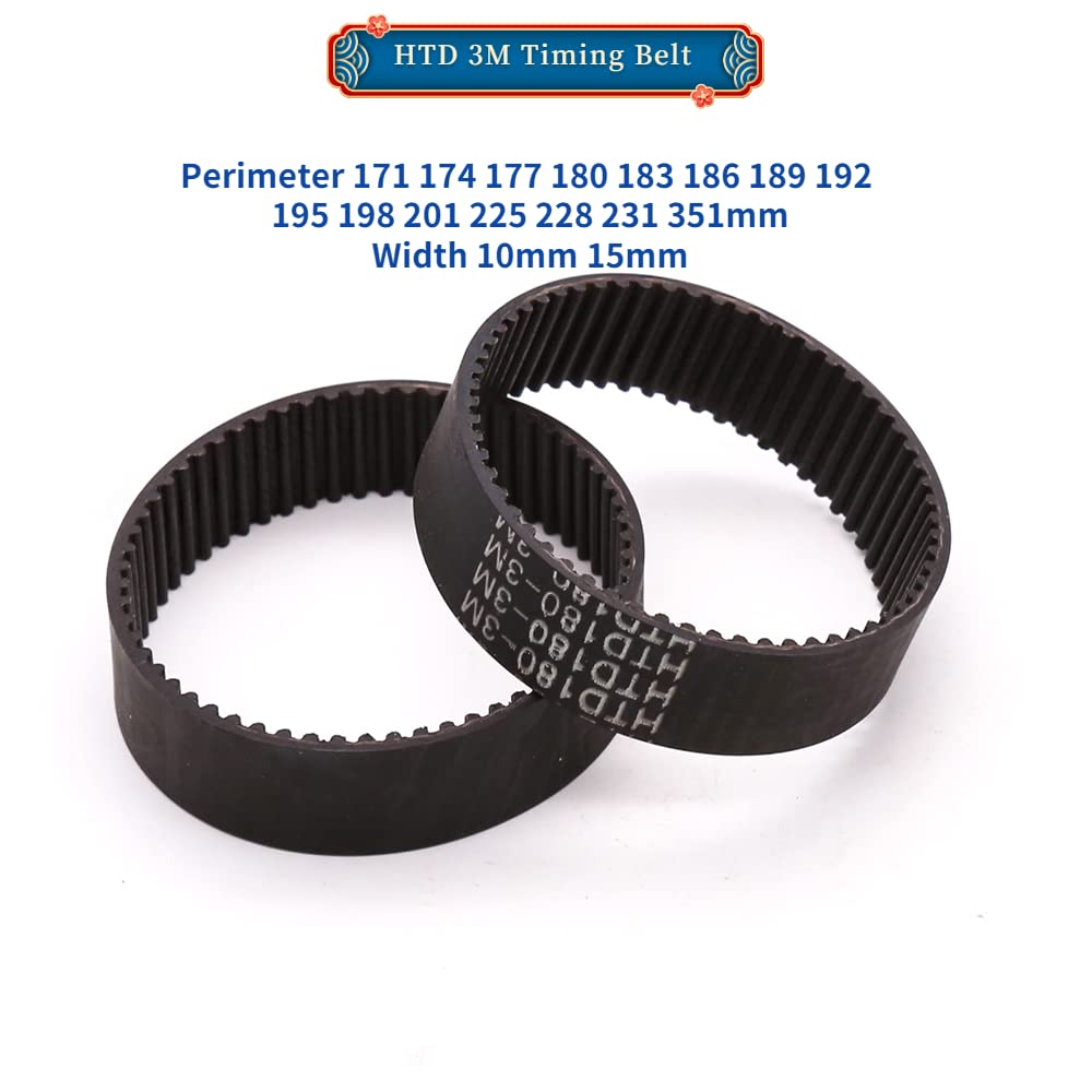Correa Dentada HTD 3M 3mm Paso 225-201mm Ancho 10mm/15mm Goma Cerrada 3M-189mm-15mm