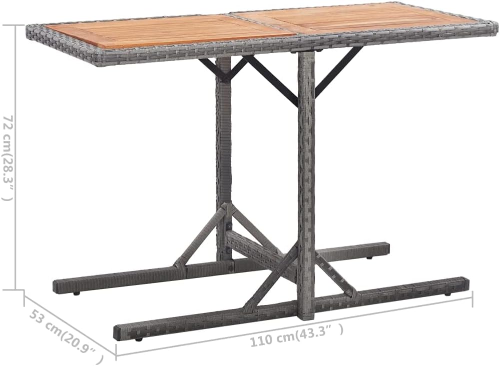 Outdoor Coffee Table Anthracite Poly Rattan with Solid Acacia Wood, Rectangular 43.3 x 20.9 inch Patio Furniture piece for Balcony, Garden, or Outdoor Patio Table Settings