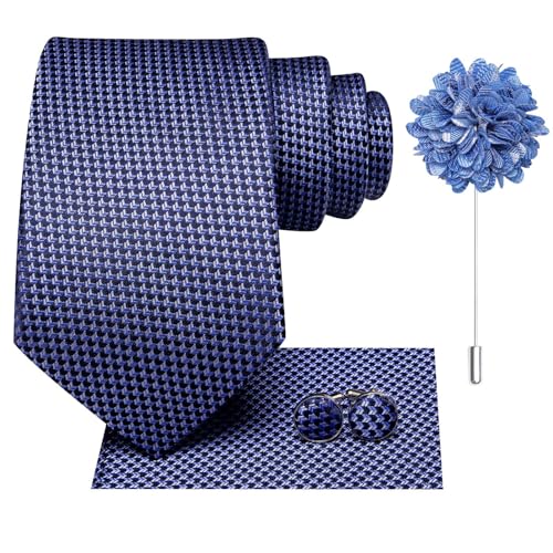 Image of Hi-Tie Mens Paisley Floral Striped Ties Set Silk Necktie and Lapel Pin for Men Pocket Square Cufflinks Set Business Wedding