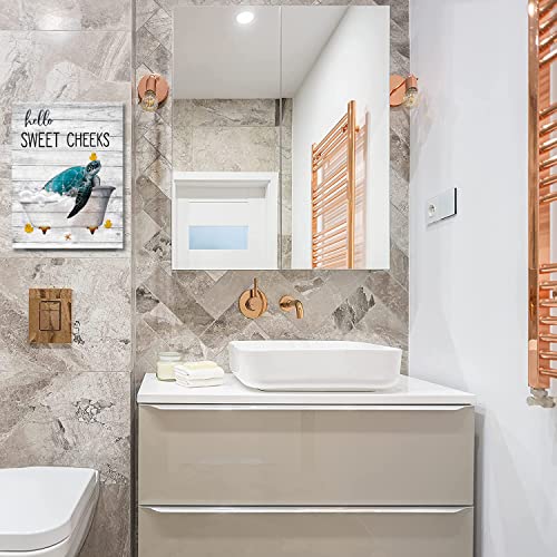 Citari Sea Turtle Bathroom Wall Art Teal Sea Turtle Pictures Funny Sea Turtle In Bathtub Canvas Painting Print Artworks Coastal Beach Themed Ocean Animal Nautical Bathroom Decor Framed12''X16'' #TOP5