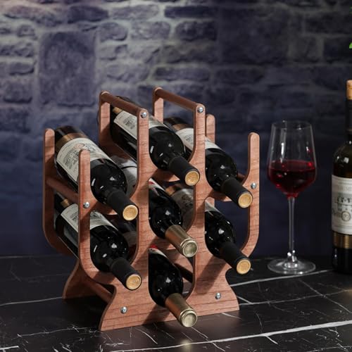 Soporte para 7 botellas de vino de madera oscuro miniatura 2