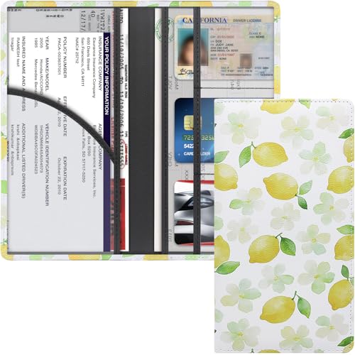 Image of LumiMokki Premium Car Registration & Insurance Card Holder with Magnetic Shut, Vehicle Glove Box Car Organizer - For Documents, Cards, License (Lemon)