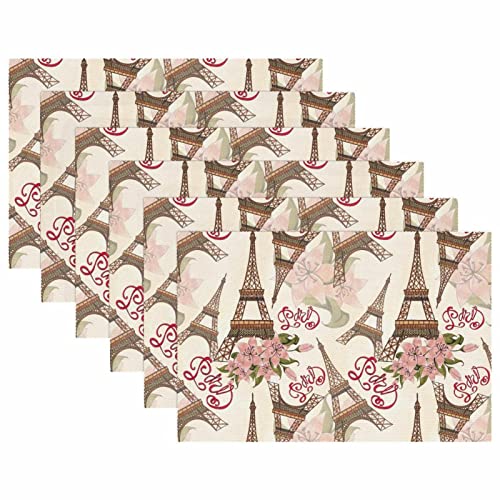 Sets de table antidérapants et résistants à la chaleur Tour Eiffel fleurs - 5