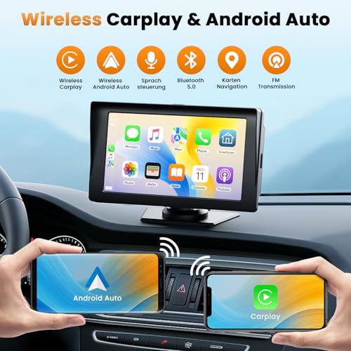 Volam Draadloos CarPlay Android Auto-display met 7 inch touchscreen, CarPlay-scherm met GPS-navigatie, spraakassistent, Mirror Link, Bluetooth 5.0, AUX, FM - Afbeelding 3