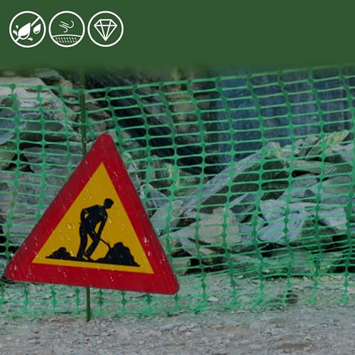 FIVMEN Begrenzungszaun 100cm Hoch Hühnerzaun Weidezaun Hundezaun inkl. 30 Pfähle und 100 Bindebänder Kunststoff Steckzaun Gartenzaun Mobiler Zaun, 30m