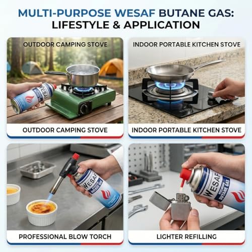 Image of Wesaf Butane Gas 225g (Pack of 4) | Camping Gas Cylinder | Portable High-Pressure Butane Can Liquefied Gas Canister Ideal for Refilling Lighters, Small Stoves, Flame Torches and Welding Equipment