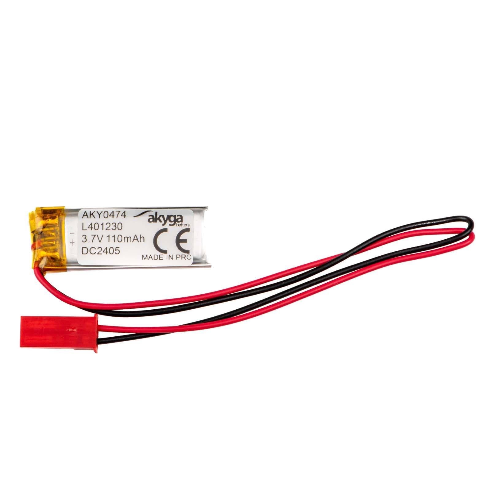 3.7 V 110 mAh Battery LP401230 Lithium Polymer AKYGA AKY0474 Li-Po Battery PCM JST 2-Pin Connection 2.54 15 cm