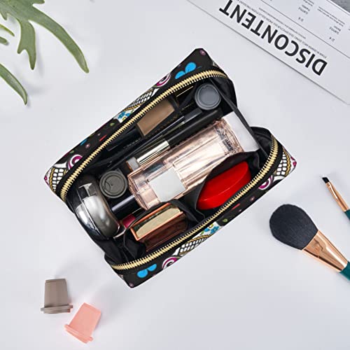 Trousse de maquillage pour voyage et week-end au motif de crâne fleuri