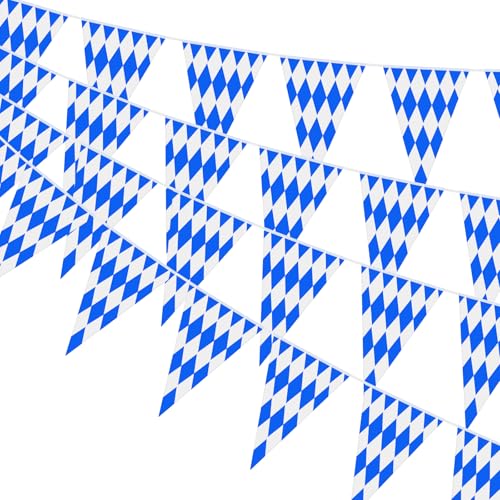 NEBURORA 20m Oktoberfest Flag Banner 2 Pack Bavarian Pennant Check Banner with 40 Pcs Flags for German Oktoberfest Party Decoration Supplies
