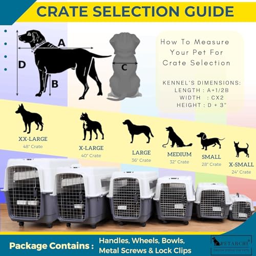 Image of 32 inch Heavy Duty Flight Crate Carrier for Dogs, IATA Compliant Airline Approved Dog Pet Travel Kennel Cage - White and Grey (32 Inch)