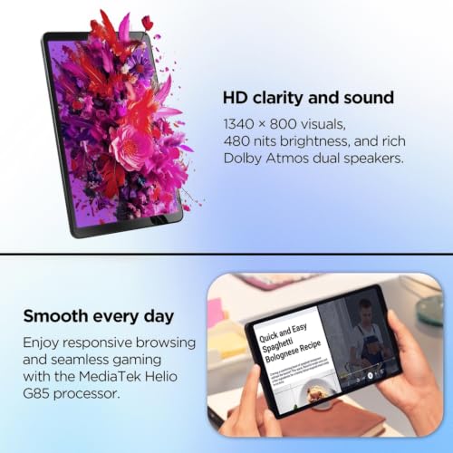 Image of Lenovo Tab One 8.7 inch HD Tablet, 4GB RAM 128GB Storage(eMMC+64GB SD), 60Hz | MediaTek Processor, Android 14, Dolby Atmos Dual Speakers, Long Battery Life, Wi-Fi, Light, Portable, Luna Grey