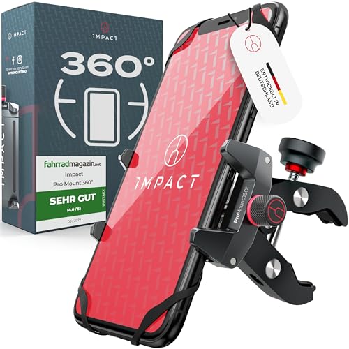 Impact® Pro Mount 360° Handyhalterung Fahrrad mit Universal Halterung - Handyhalter [Smartphone KOMPATIBEL 4 bis 7 Zoll] - Handyhalterung für Fahrrad Lenker mit Kugelgelenk & Sicherheitsgummi