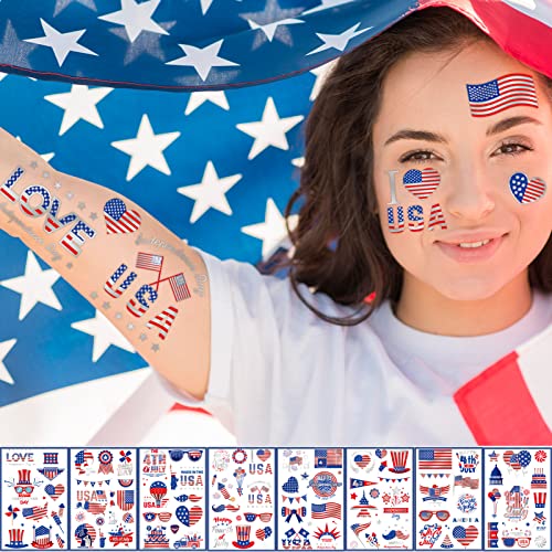 100 Pcs 4Th Of July Temporary Tattoos – Independence Day Silver Glitter Tattoos Waterproof Body Art Stickers(8 Sheets) #TOP27