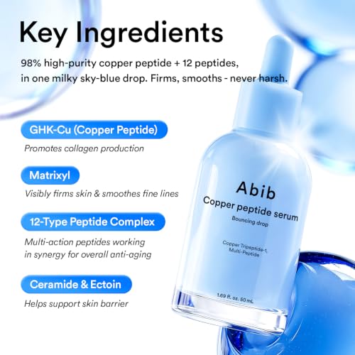 Image of Abib Copper Peptide Serum Bouncing Drop - GHK-Cu, Argireline & Matrixyl Peptide Face Serum | Skin Texture & Hydration | Korean Skincare | 1.69 fl oz