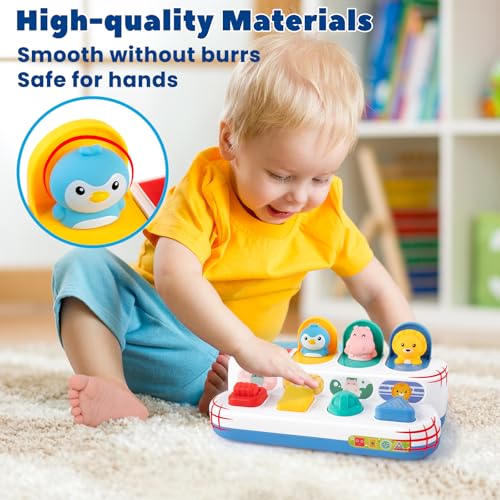 Tovol Zerky Montessori Ursache-Wirkung Spielzeug 12 Monate, Baby Druckknopf Pop-up Tier Spielzeug, Interaktive Sinnes Spielzeuge für Kleinkinder 1 2 3 (Tierfigur)