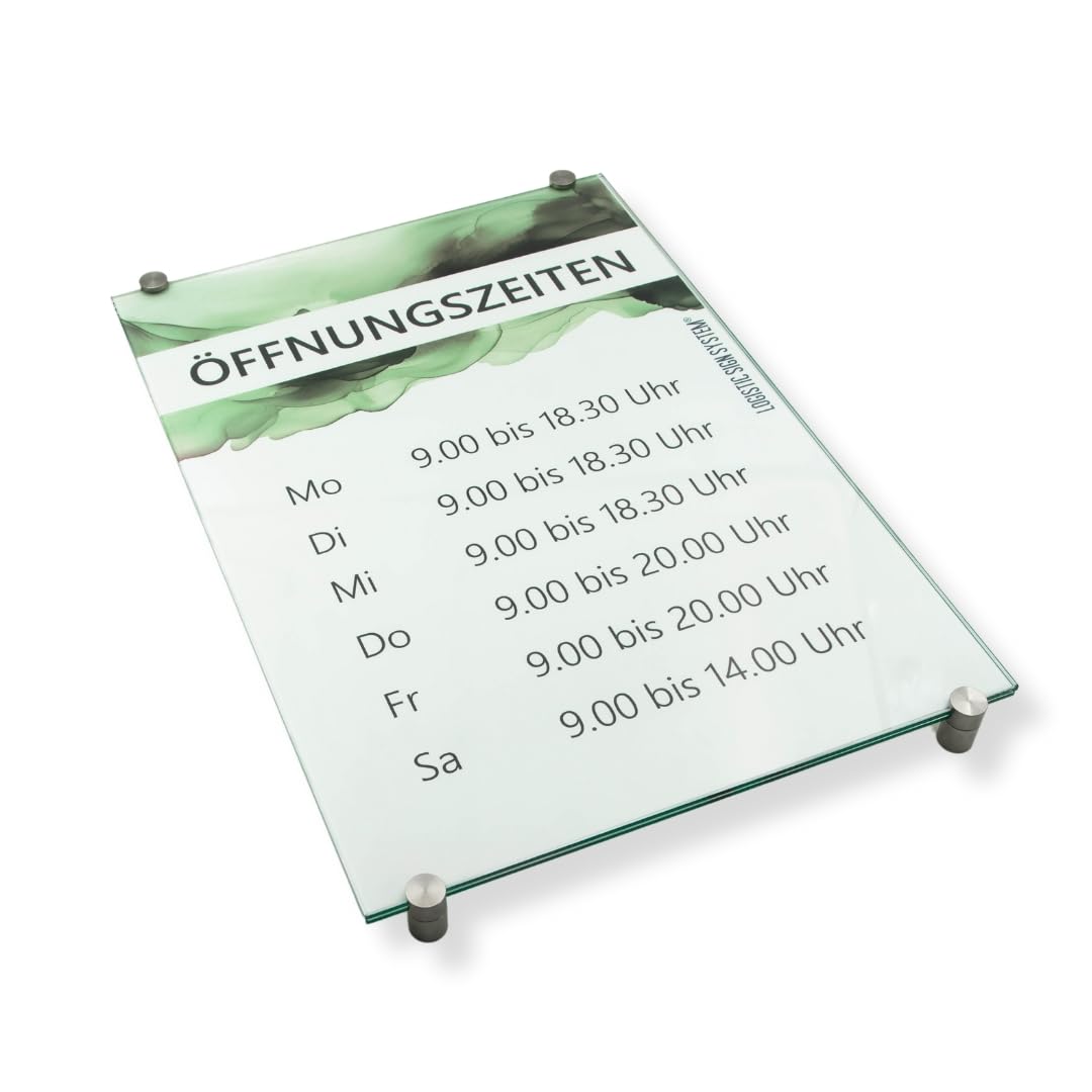 I Türschild Glas,Vitrum K4, Klemmhalter (DIN A3 Sicherheitsglas)