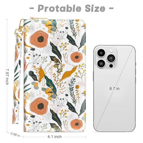 Stylish RFID Wristlet Wallet for Women - Large Leather Clutch with Phone Holder and Floral Design - Image 2