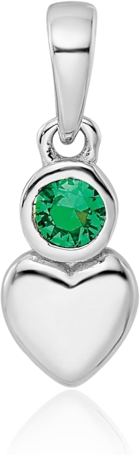 IceCarats 925 Sterling Silver 0.10 carat Lab Green Emerald Small Heart Pendant Necklace 17mm 5/8 inch Round Cut, Bezel Set For Her