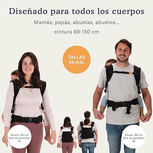 Beco Mochila porteo para niños con asiento extra ancho 100% algodón - Mochila para cargar niños liviana y respirable para usar en espalda o hacia el frente, Soporta niños de 9 a 27 kilos (Negro Pleno) - imagen 4
