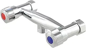 Válvula misturadora de banheiro de latão montada na parede com controle de alavanca dupla quente e frio, acabamento cromado, saída G1/2 de 2 furos para fluxo de água consistente e melhoria da casa