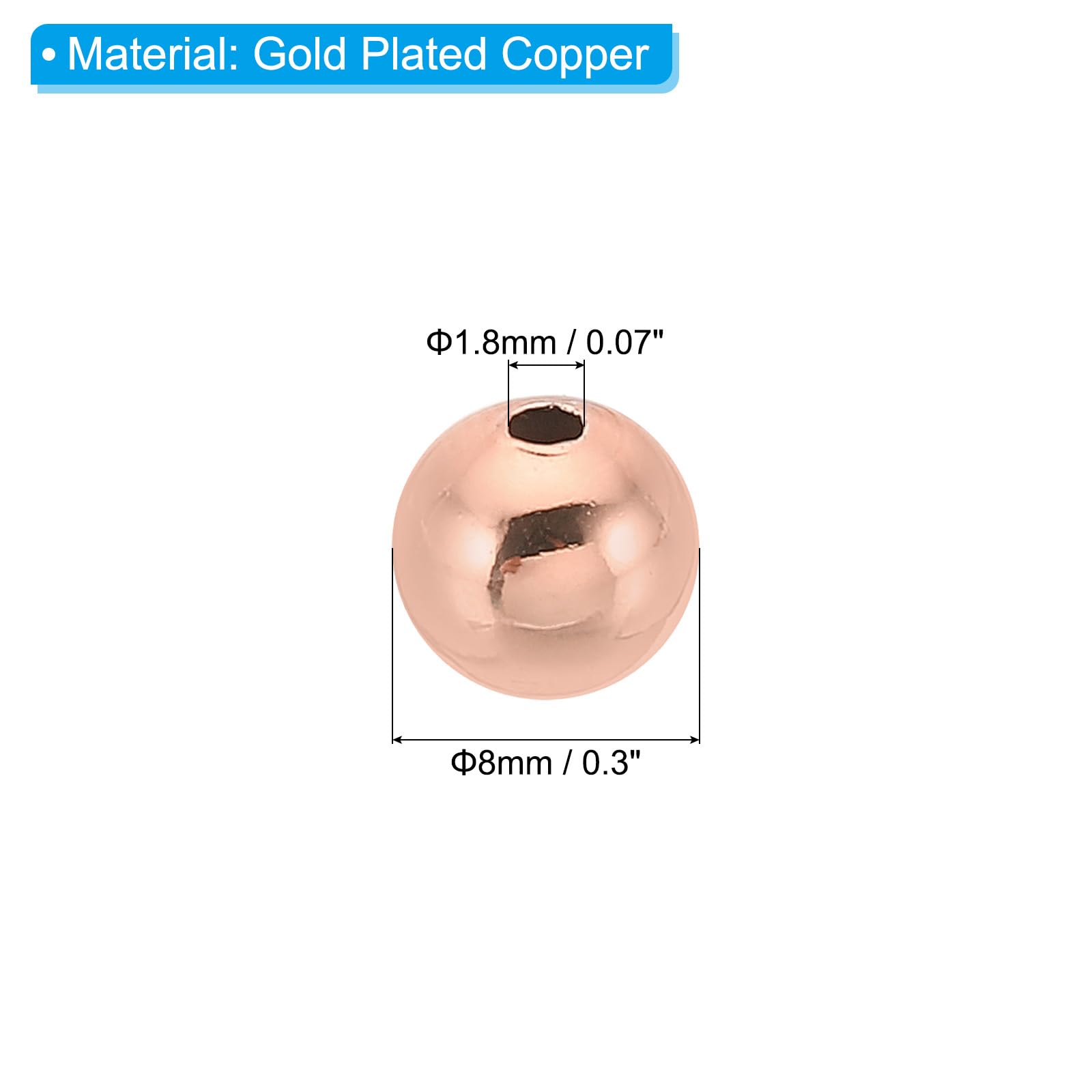 PATIKIL 8mm Gold Filled Spacer Beads for Jewelry Making 100 Pack Metal Round Beads Brass Beads for Bracelets Earring Necklace DIY Craft Rose Gold - Image 2